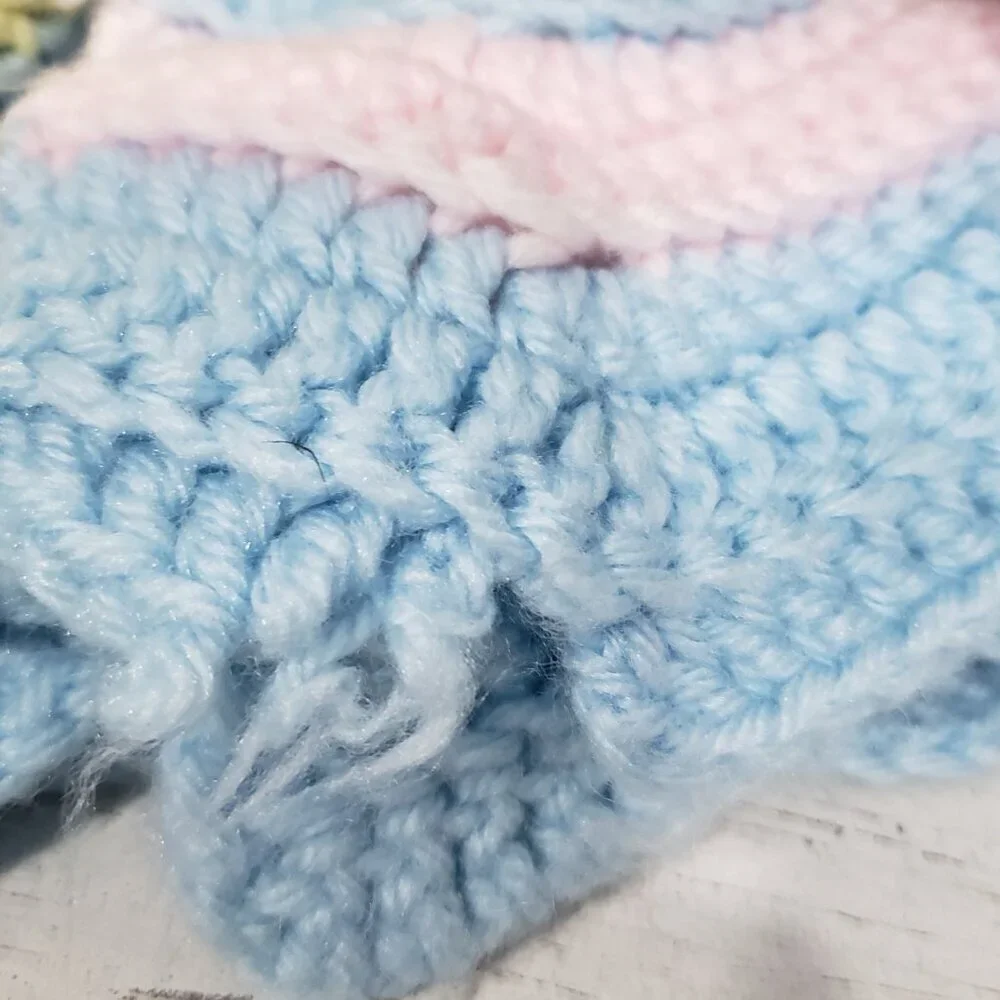 Handmade Pastel Chevron Pattern Crocheted Baby Blanket Blue Pink Yellow 43